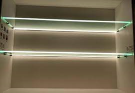 Image of glass shelf with led lights